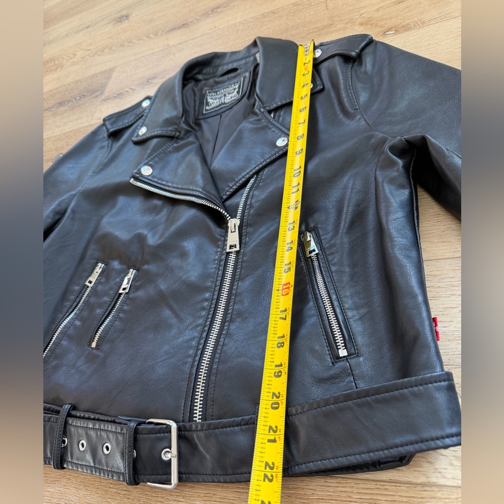 Levi's Black Vegan Leather Belted Moto Jacket - Picture 12 of 13